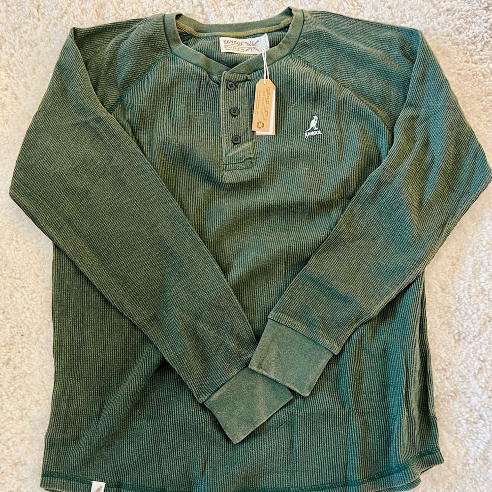 Kangol Green Long Sleeve Henley Shirt